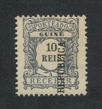 1919 - Porteado com sobrecarga local REPUBLICA. Afinsa nº 21. Selo de 10 reis novo sem goma como emitido. SOBRECARGA DESLOCADA. Em boas condições.