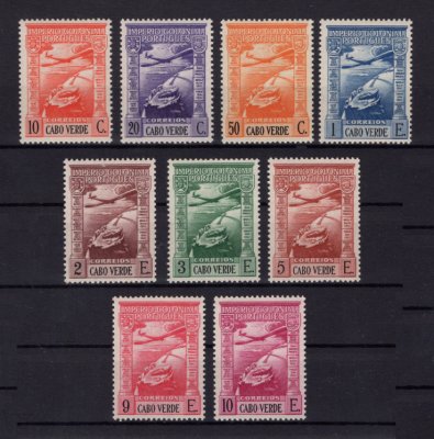 1938 - Correio Aéreo. Afinsa nº 1/9. Império Colonial Português. Série completa nova, SEM GOMA. Em boas condições.