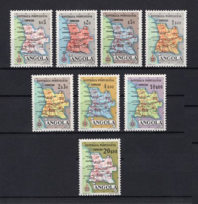 1955 - Afinsa nº 379/386. Mapas de Angola. Série completa nova SEM CHARNEIRA (**) e com goma original. Em boas condições.