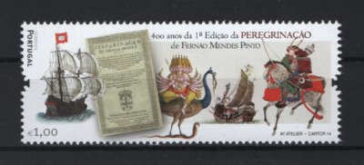 2014 - Afinsa nº 4412. 400 Anos da 1ª Edição da Peregrinação de Fernão Mendes Pinto. Série completa nova sem charneira. Goma original. Em boas condições.