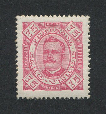 1893 - Afinsa nº 31a. D. Carlos I. Selo de 75 reis novo COM CHARNEIRA (*) e goma original. Denteado 13 1/2. Em boas condições.