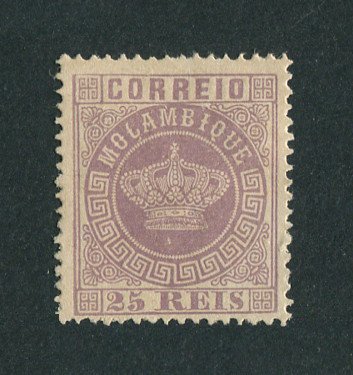 1881 - Afinsa nº 12. Tipo Coroa, novas cores. Selo de 25 reis novo, SEM GOMA. Em boas condições.