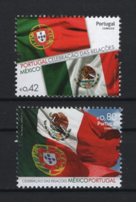 2014 - Afinsa nº 4449/4450. Celebração das Relações Portugal-México. Série completa nova sem charneira. Goma original. Em boas condições.