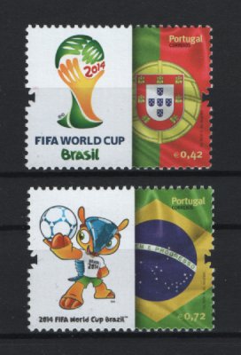 2014 - Afinsa nº 4457/4458. 2014 FIFA World Cup Brasil. Série completa nova sem charneira. Goma original. Em boas condições.