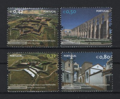 2014 - Afinsa nº 4468/4471. Património UNESCO - Cidade-Quartel Fronteiriça de Elvas e as suas Fortificações. Série completa nova sem charneira. Goma original. Em boas condições.