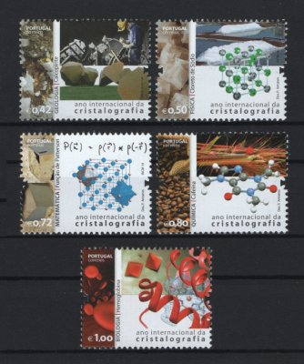 2014 - Afinsa nº 4473/4477. Ano Internacional da Cristalografia. Série completa nova sem charneira. Goma original. Em boas condições.