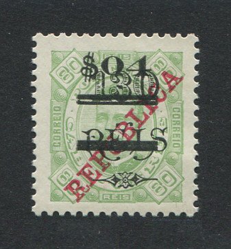 1922 - Afinsa nº 185e. D. Carlos I com sobrecarga. Selo de $04/130r/80r novo, SEM GOMA. Denteado 11 1/2. Com $ MAIS PEQUENO. Em boas condições.