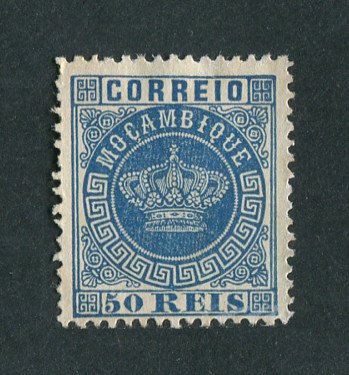 1881 - Afinsa nº 14a. Tipo Coroa, novas cores. Selo de 50 reis novo, SEM GOMA. AZUL. Denteado 12 1/2. Em boas condições.