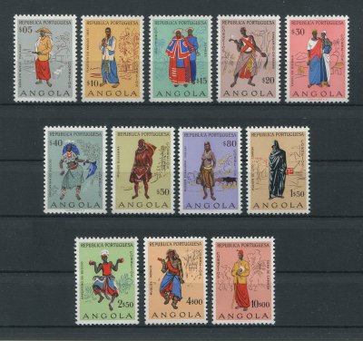 1957 - Afinsa nº 388/399. Tipos Indígenas de Angola. Série completa nova SEM CHARNEIRA (**) e com goma original. Em boas condições.