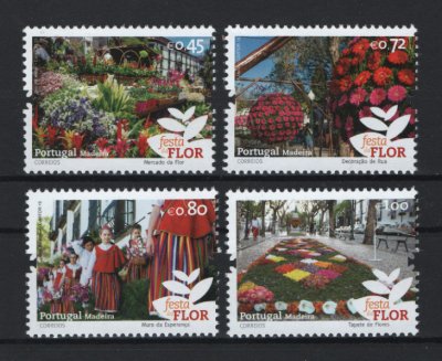 2015 - Afinsa nº 4545/4548. Festa da Flor - Madeira. Série completa nova sem charneira. Goma original. Em boas condições.