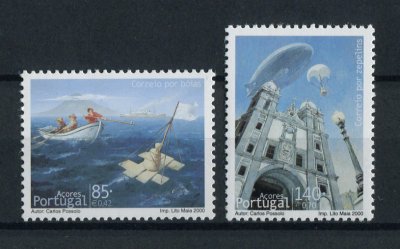 2000 - Afinsa nº 2731/32. História do Correio por bóias e Zepelins nos Açores. Série nova sem charneira. Goma Original. Em boas condições.