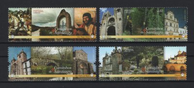 2015 - Afinsa nº 4575/4578. Caminhos de Santiago. Série completa nova sem charneira. Goma original. Em boas condições.