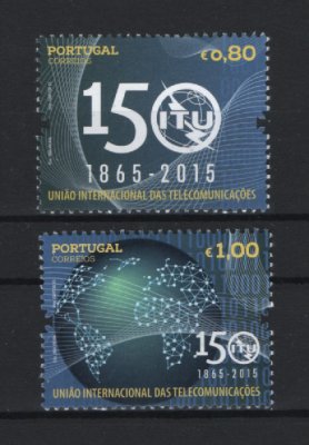 2015 - Afinsa nº 4586/4587. 150 Anos da UIT. Série completa nova sem charneira. Goma original. Em boas condições.
