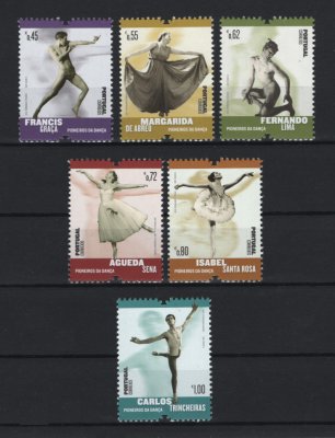 2015 - Afinsa nº 4629/4634. Pioneiros da Dança em Portugal. Série completa nova sem charneira. Goma original. Em boas condições.