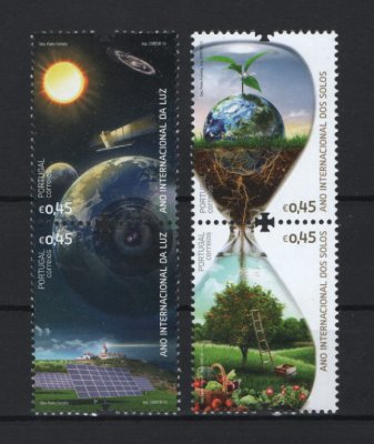 2015 - Afinsa nº 4635/4638. 2015 Ano Internacional da Luz e dos Solos. Série completa nova sem charneira. Goma original. Em boas condições.