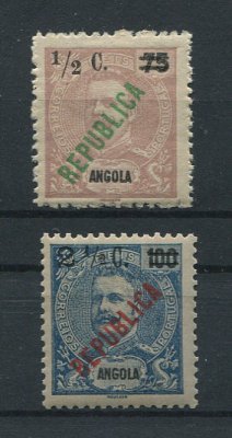 1919 - Afinsa nº 192/193. D. Carlos I com sobretaxa e sobrecarga local REPUBLICA. Série completa nova, COM CHARNEIRA (*) e goma original. Em boas condições. (LER DESCRIÇÃO)