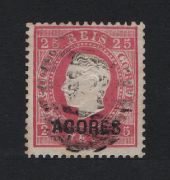 1871/76 - Afinsa nº 19. D. Luis I. Fita direita. Selo de 25 reis usado. Denteado 12 1/2. Em boas condições.