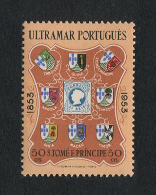 1953 - Afinsa nº 362. Centenário do Selo Postal Português. Selo de 50cts novo, COM CHARNEIRA (*) e goma original. Em boas condições.