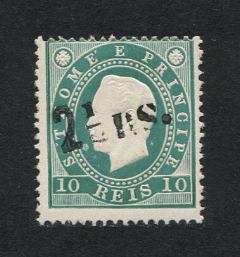 1892 - Afinsa nº 28. D. Luis I com sobretaxa. Selo de 2 1/2r/10r novo sem goma como emitido. SOBRETAXA I, A PRETO. Em boas condições. (LER DESCRIÇÃO)