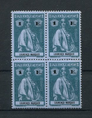 1914 - Afinsa nº 132a. Ceres. Selos de 1E, EM QUADRA. Novos SEM CHARNEIRA (**) e com goma original. Papel porcelana. IMPRESSÃO DEFEITUOSA (nº 132a). Em boas condições.