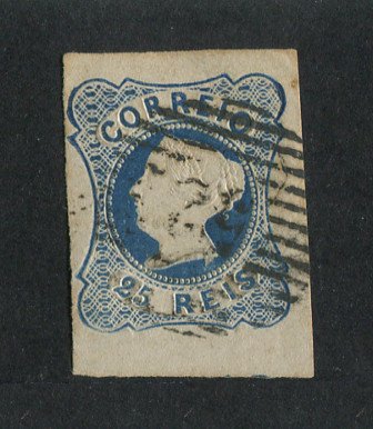 1853 - Afinsa nº 2. D. Maria II. Selo de 25 reis, usado. Boas margens. Em boas condições. EXEMPLAR NORMAL.