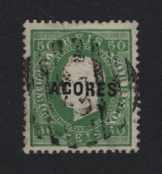 1871/76 - Afinsa nº 20. D. Luis I. Fita direita. Selo de 50 reis usado. Denteado 12 1/2. Em boas condições.