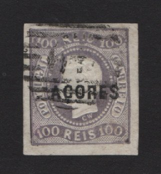 1868 - Afinsa nº 6. D. Luis I. Fita curva não denteado. Selo de 100 reis usado. Boas margens. Tem o cunho ligeiramente aberto. EXEMPLAR DE 2ª ESCOLHA.