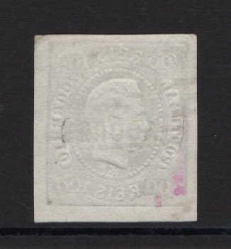 1868 - Afinsa nº 6. D. Luis I. Fita curva não denteado. Selo de 100 reis usado. Boas margens. Tem o cunho ligeiramente aberto. EXEMPLAR DE 2ª ESCOLHA.