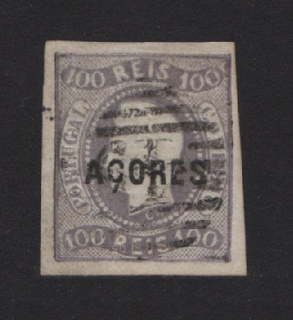 1868 - Afinsa nº 6. D. Luis I. Fita curva não denteado. Selo de 100 reis usado. Boas margens. Tem o cunho ligeiramente aberto. EXEMPLAR DE 2ª ESCOLHA.