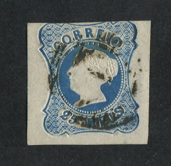1853 - Afinsa nº 2. D. Maria II. Selo de 25 reis, usado. Boas margens. Em boas condições. EXEMPLAR NORMAL.