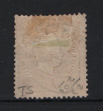 1871/76 - Afinsa nº 21. D. Luis I. Fita direita. Selo de 80 reis usado. Denteado 12 1/2. Pequena transparência.