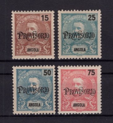 1902 - Afinsa nº 75/78. D. Carlos I com sobrecarga PROVISORIO. Série completa nova SEM GOMA. Em boas condições.