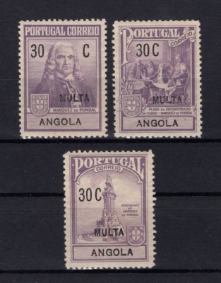 1925 - Imposto Postal Porteado nº 1/3. Marquês de Pombal. MULTA. Série completa nova, COM CHARNEIRA (*) e com goma original. (a goma nestes selos é sempre um pouco amarela e irregular mas é normal, foram emitidos assim mesmo). Em boas condições.