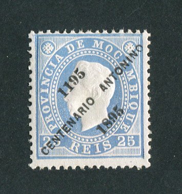1895 - Afinsa nº 44. D. Luis I com sobrecarga ''Centenário Antonino''. Selo de 25r novo sem goma como emitido. Em boas condições.