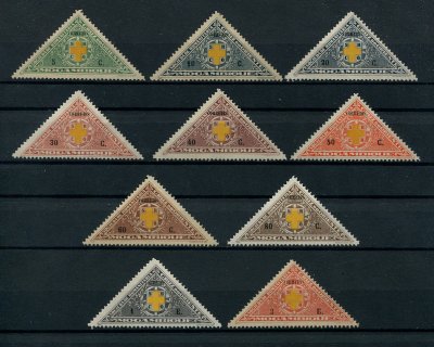 1928 - Imposto Postal Telegráfico. Afinsa nº 24/33. Porte Franco com sobrecarga. Série completa nova, COM CHARNEIRA (*) e goma original. Em boas condições.