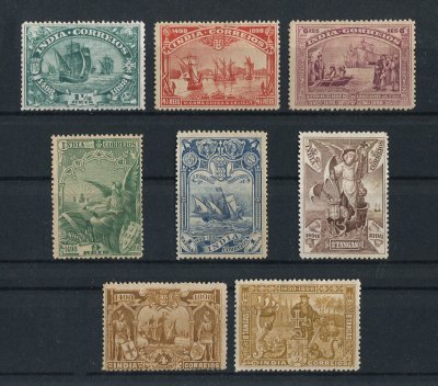 1898 - Afinsa nº 147/154. Descoberta para o Caminho Marítimo para a India. Série completa nova, SEM GOMA. Em boas condições.