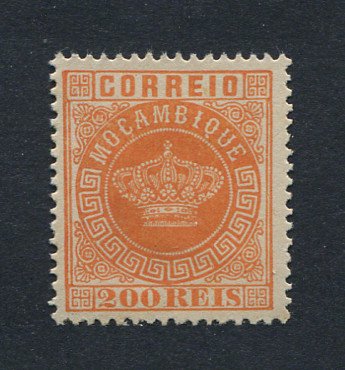 1876 - Afinsa nº 8a. Tipo Coroa. Selo de 200 reis novo sem goma. LARANJA. Denteado 13 1/2. Em boas condições.