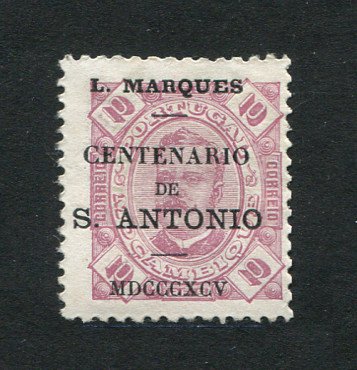 1895 - Afinsa nº 25. D. Carlos com sobrecarga "CENTENARIO DE S. ANTONIO". Selo de 10 reis novo sem goma como emitido. Em boas condições.