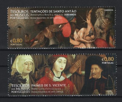 2016 - Afinsa nº 4700/4701. Tesouros dos Museus Portugueses. Série completa nova sem charneira. Goma original. Em boas condições.