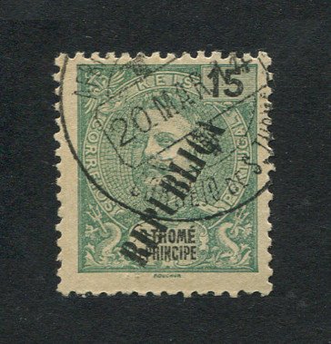 1913 - Afinsa nº 139. D. Carlos I com sobrecarga LOCAL Republica. Selo de 15r USADO. Em boas condições.