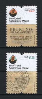 2016 - Afinsa nº 4752/4753. 450 Anos da Publicação das "Petri Nonil Salaciensis Opera". Série completa nova sem charneira. Goma original. Em boas condições.