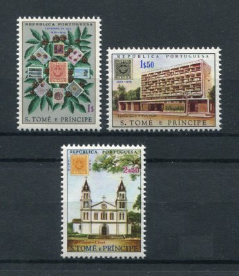1970 - Afinsa nº 400/402. Centenário do Selo de S. Tomé. Série completa nova SEM CHARNEIRA (**) e com goma original. Em boas condições.