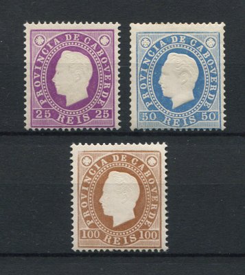1886 - D. Luis I. Reimpressões de 1905. Série completa nova. O selo de 50r tem charneira (*) e goma original, os restantes sem goma como usual. Em boas condições.