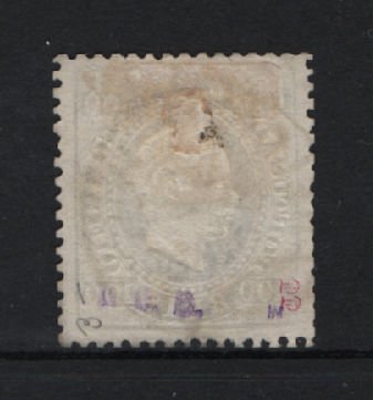 1871/76 - Afinsa nº 22. D. Luis I. Fita direita. Selo de 100 reis usado. Denteado 12 1/2. Tem o denteado ligeiramente irregular.
