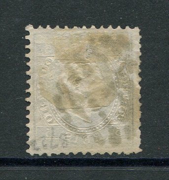 1870/6 - Afinsa nº 36X. D. Luis I, fita direita. Selo de 5 reis usado. Papel liso, denteado 11 1/2. Com CERTIFICADO DE PERITAGEM (CERTIFICATE). Em boas condições.