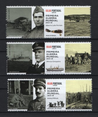 2017 - Afinsa nº 4853/4855. Portugal na I Guerra Mundial (1914-18). Série nova sem charneira. Goma Original. Em boas condições.