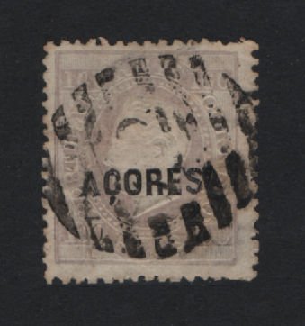 1871/76 - Afinsa nº 22. D. Luis I. Fita direita. Selo de 100 reis usado. Denteado 12 1/2. Tem o cunho ligeiramente estalado.