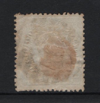 1871/76 - Afinsa nº 22. D. Luis I. Fita direita. Selo de 100 reis usado. Denteado 12 1/2. Tem o cunho ligeiramente estalado.