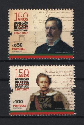 2017 - Afinsa nº 4856/4857. 150 Anos da Abolição da Pena de Morte em Portugal. Série nova sem charneira. Goma Original. Em boas condições.