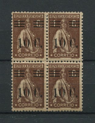 1928 - Afinsa nº 455m. Ceres. Selos de 10c/1c EM QUADRA. Novos SEM CHARNEIRA (**) e com goma original. PAPEL PARAFINADO. Em boas condições.